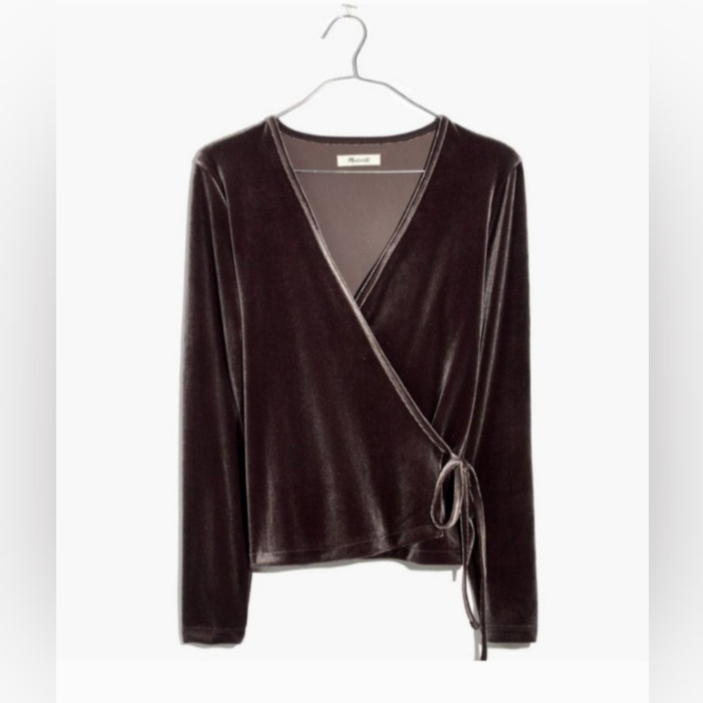 NWT Madewell velvet wrap top, size XS in purple
